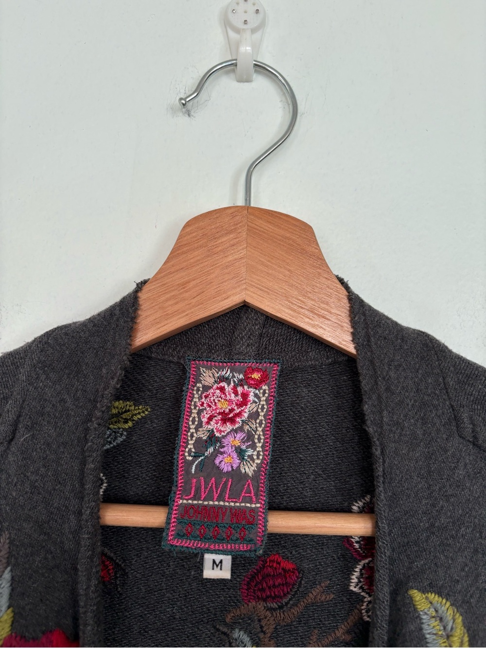 Johnny Was || Auri Draped Cardigan Coat Embroidered Floral Belted Gray Pink M View 6